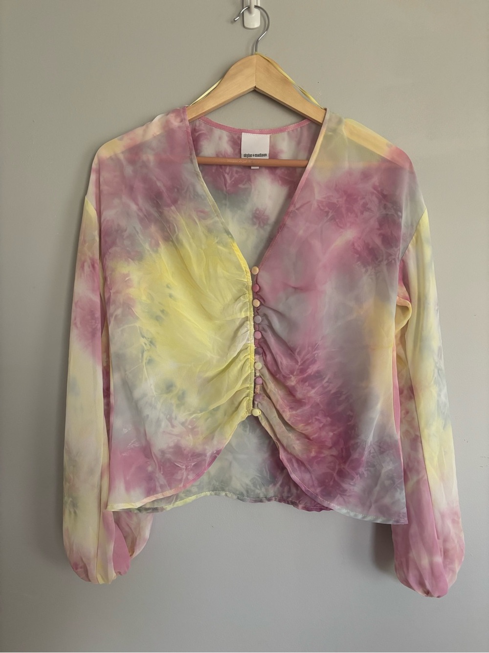 Skylar + Madison Sheer Tie Dye Long Sleeve Blouse Size Small